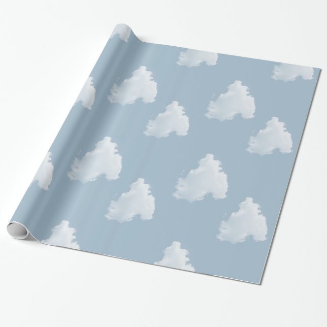 Blue Skies Clouds Wrapping Paper (Unrolled)