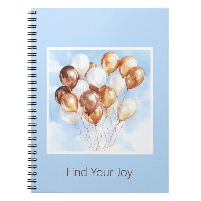 Blue Skies Gold White Balloons Notebook (Front)