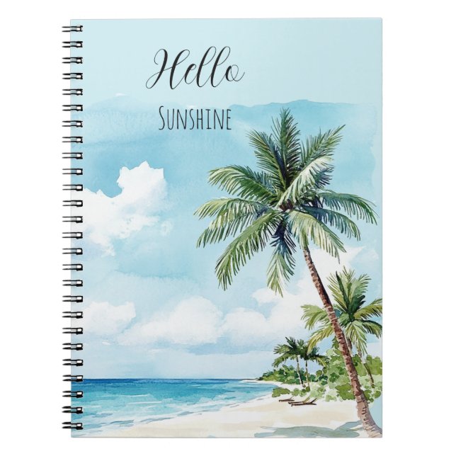 Blue Skies Sunshine Tropical Island Palm Tree Notebook (Front)