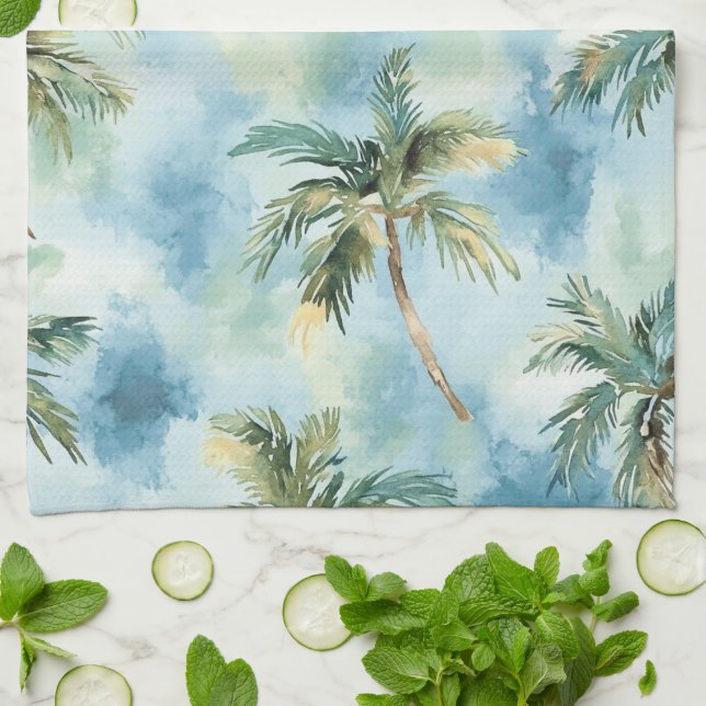 Blue Skies Tropical Island Palm Trees   Kitchen Towel (Folded)