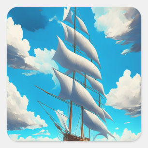 Blue Skies, White Fluffy Clouds and a big Sailboat Square Sticker