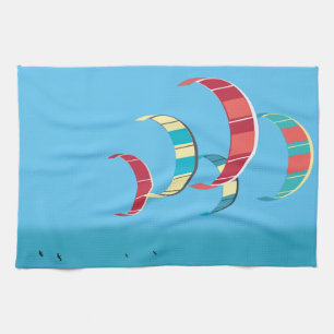 Blue Skies with Colourful Kitesurfing Kites Kitchen Towel