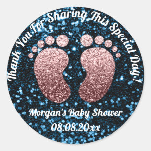 Blue Skinny Feet Baby Shower Favour Thank You Classic Round Sticker