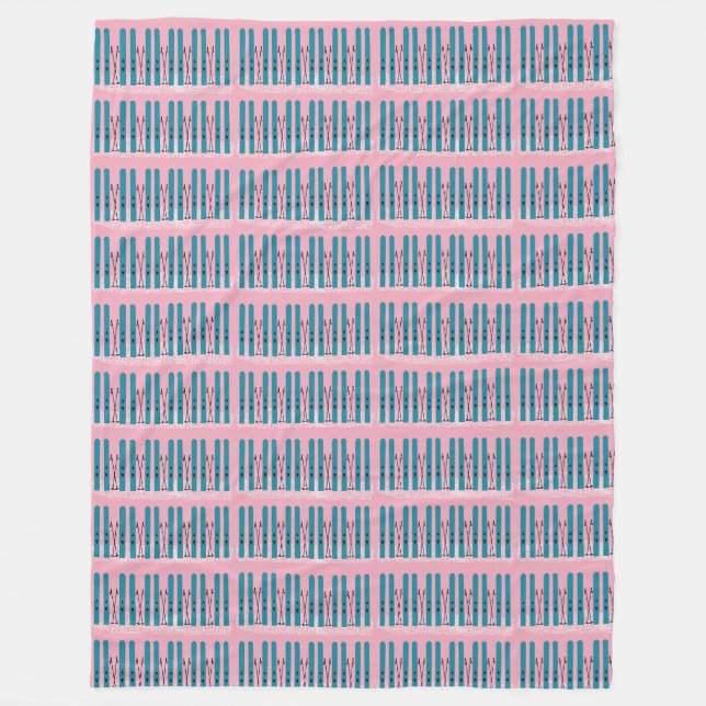 Blue skis on pink blanket (Front)
