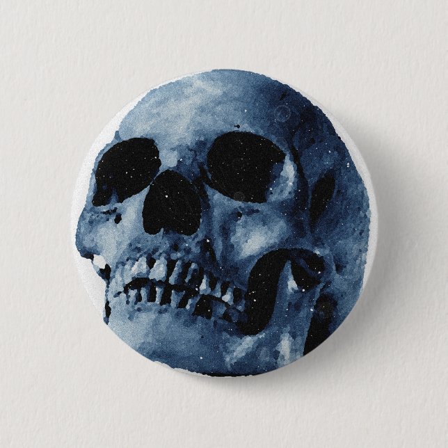Blue Skull 2 Inch Round Button (Front)