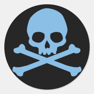 Blue Skull and Crossbones Classic Round Sticker