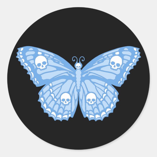 Blue Skull Butterfly Classic Round Sticker (Front)
