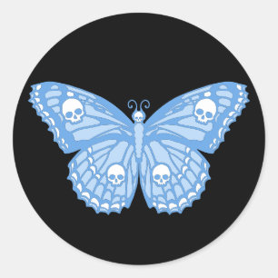Blue Skull Butterfly Classic Round Sticker