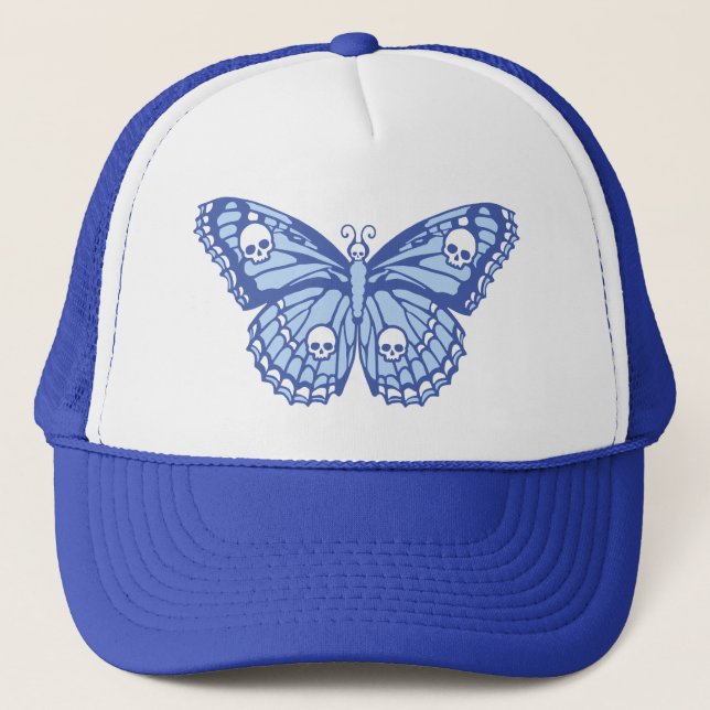 Blue Skull Butterfly Trucker Hat (Front)