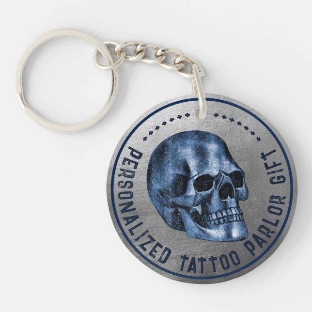  Blue Skull Cool Gothic Pro Fidelity Tattoo Parlou Keychain (Front)