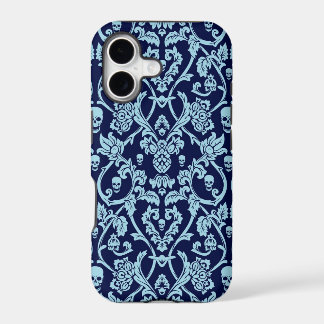 Blue skull damask pattern