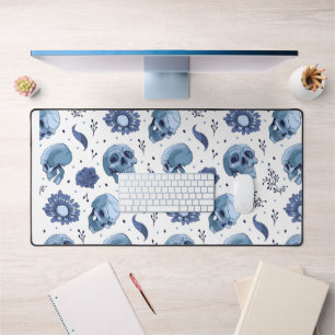 Blue Skull & Floral Pattern Desk Mat