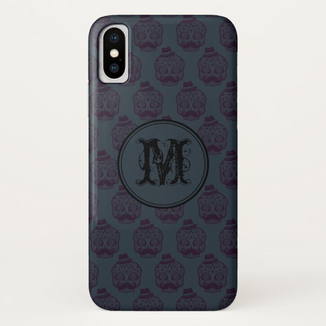 Blue Skull Halloween Personalized Monogram Case-Mate iPhone Case (Back)