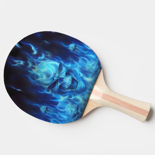 blue skull head in  blue flames ping pong paddle (Side)