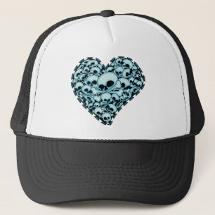 Blue Skull Heart Trucker Hat