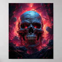 Blue Skull In Front Of Red And Purple Lighting