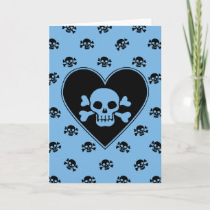Blue Skull in Heart Card