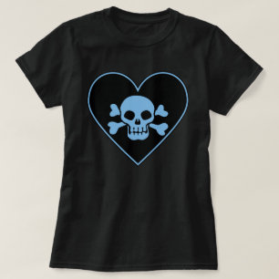 Blue Skull in Heart T-Shirt