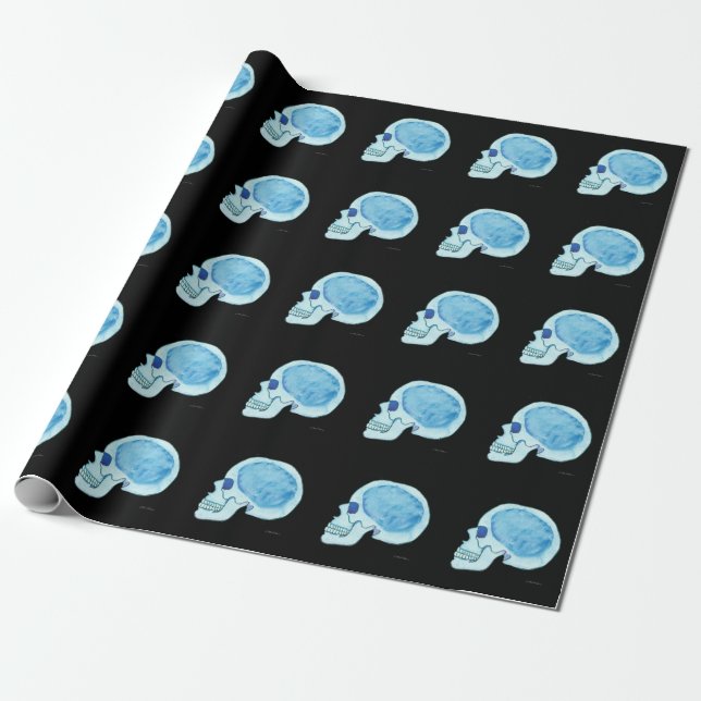 Blue Skull Matte Wrapping Paper, 30" x 6' Paper (Unrolled)