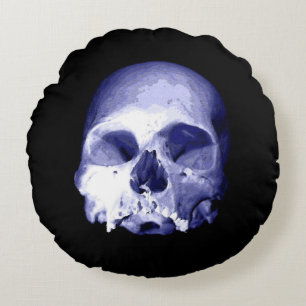 Blue Skull Round Pillow