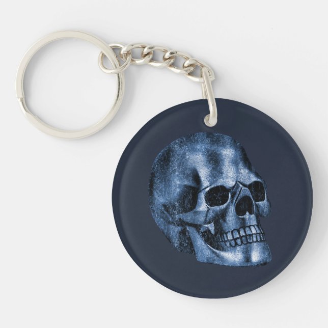  Blue Skull Scary Cool and Unique Gothic Halloween Keychain (Front)