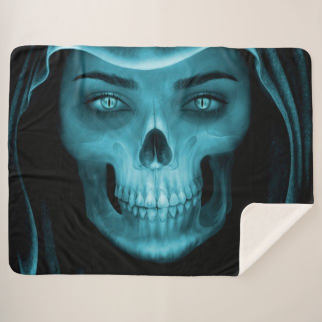 BLUE SKULL SHERPA BLANKET (Front (Horizontal))