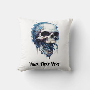 Blue Skull with maggots and steampunk details Throw Pillow