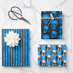 Blue Skulls and Sunflower Series Design 11  Wrapping Paper Sheet