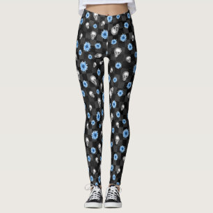 Blue Skulls and Sunflower Series Design 12 Leggings