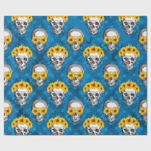 Blue Skulls and Sunflower Series Design 1 Wrapping Paper