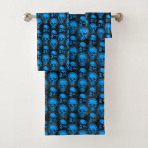 Blue Skulls and Sunflower Series Design 6 Bath Towel Set