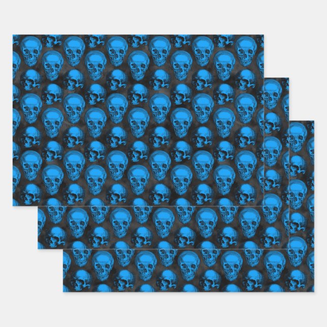 Blue Skulls and Sunflower Series Design 6   Wrapping Paper Sheet (Set)