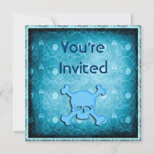 Blue Skulls, Black Glitter & Blue Jewels Invites