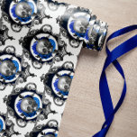 BLUE SKULLS VINTAGE CREEPY CHRISTMAS WRAPPING PAPER<br><div class="desc">Elegant creepy vintage inspired gothic skull with royal blue accent and damask ornament wrapping paper
A classy idea for your gothic  vintage Christmas!!</div>