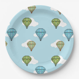Blue Sky and Clouds Hot Air Balloon Paper Plates