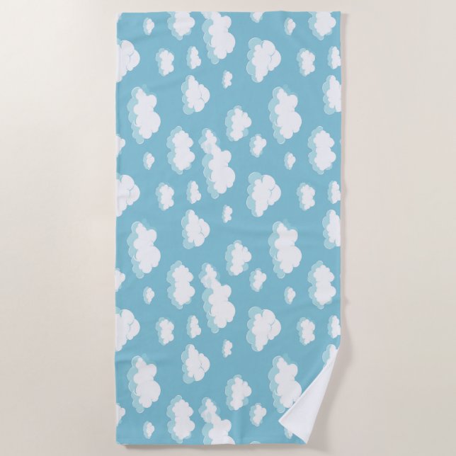Blue Sky and Clouds Pattern Beach Towel (Front)