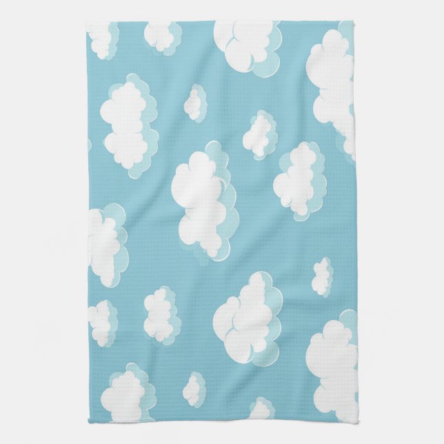 Blue Sky and Clouds Pattern Kitchen Towel (Vertical)