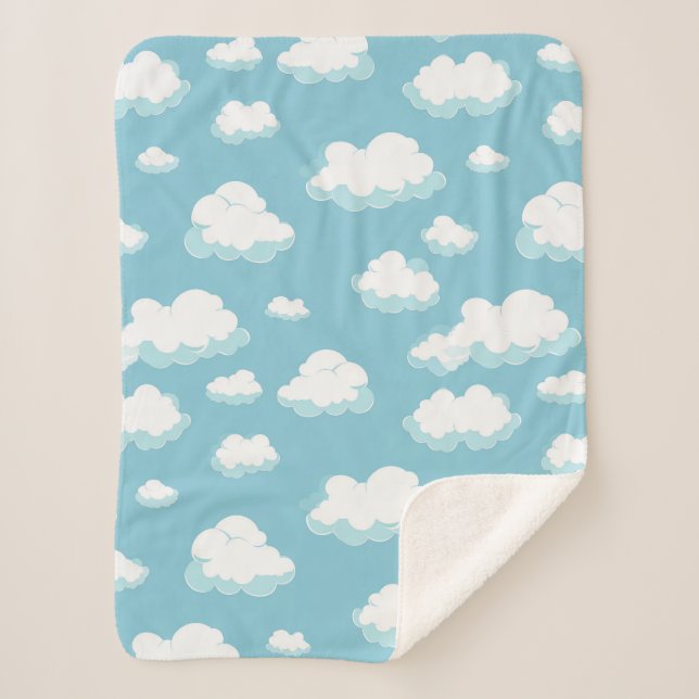 Blue Sky and Clouds Pattern Sherpa Blanket (Front)