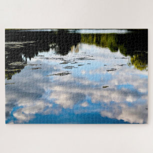 Blue Sky and Clouds Pond Reflection Jigsaw Puzzle