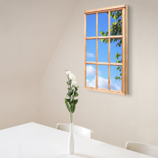 Blue Sky and Leaves 3D Effect Window View Picture Canvas Print