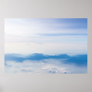 Blue sky and mountains view from airplane stylized poster
