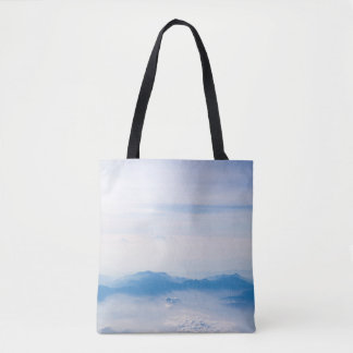 Blue sky and mountains view from airplane stylized tote bag