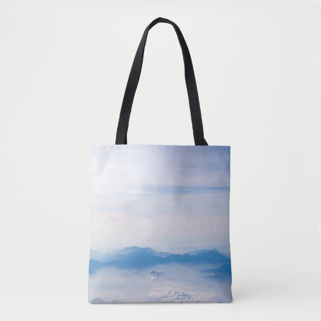 Blue sky and mountains view from airplane stylized tote bag (Front)