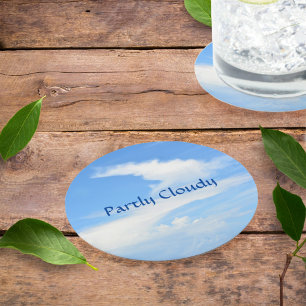 Blue Sky and White Cloud with a Twist Customizable Round Paper Coaster