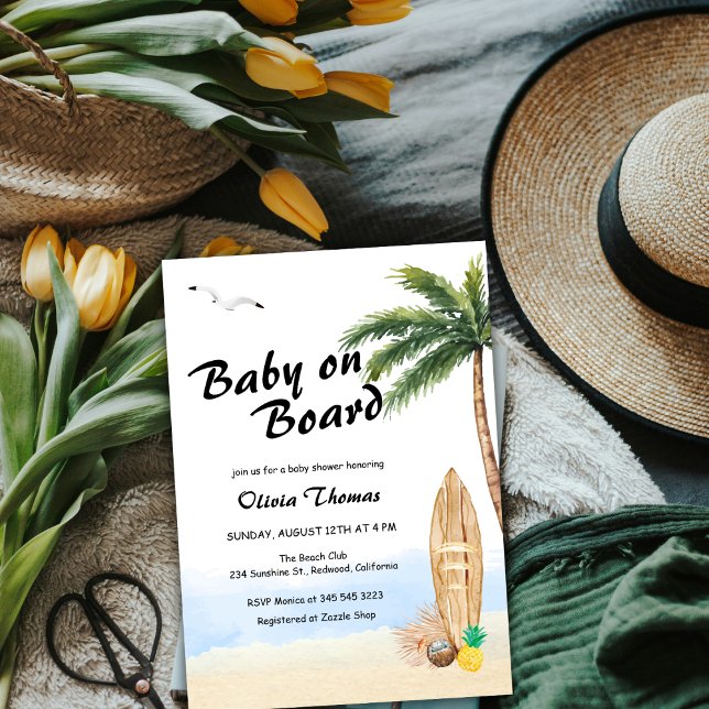 Blue Sky Baby On Board Beach Surf Baby Shower Invitation (Blue Sky Baby On Board Beach Surf Baby Shower Invitation)