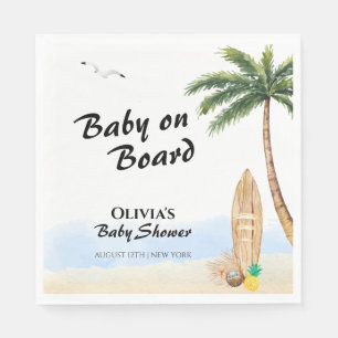 Blue Sky Baby On Board Beach Surf Baby Shower  Napkin