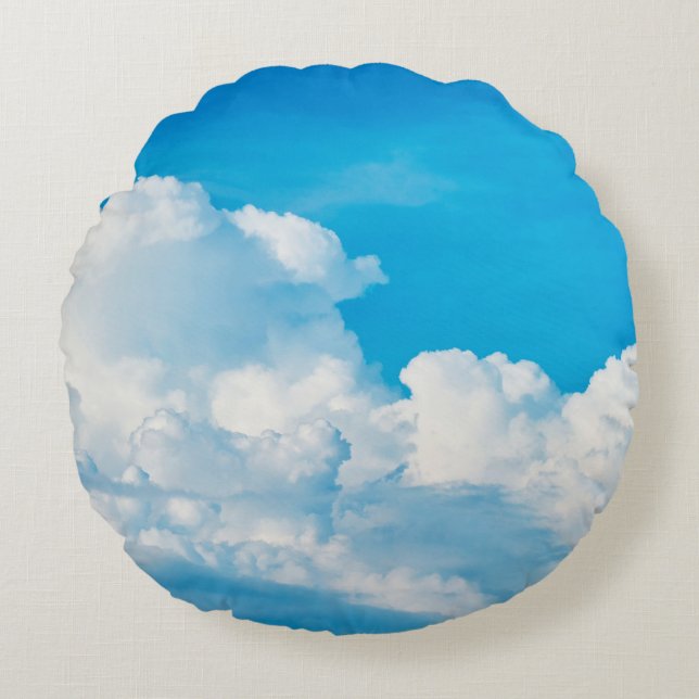 Blue sky background clouds white round pillow (Front)