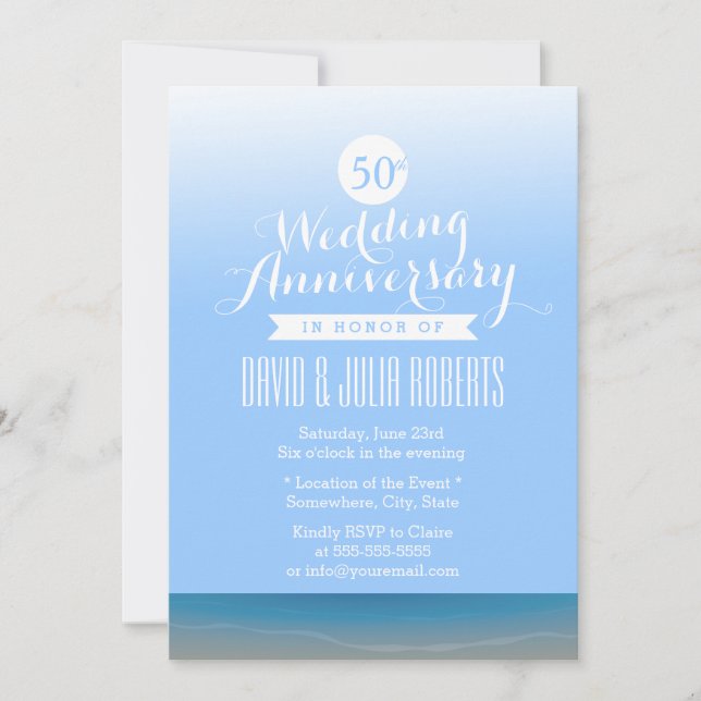 Blue Sky Beach Breeze Wedding Anniversary Invitation (Front)