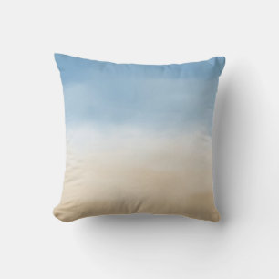 Blue Sky Beige Sand Ombre Watercolor Throw Pillow