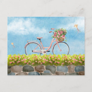 Blue Sky bicycle landscape aesthetic watercolor Postcard